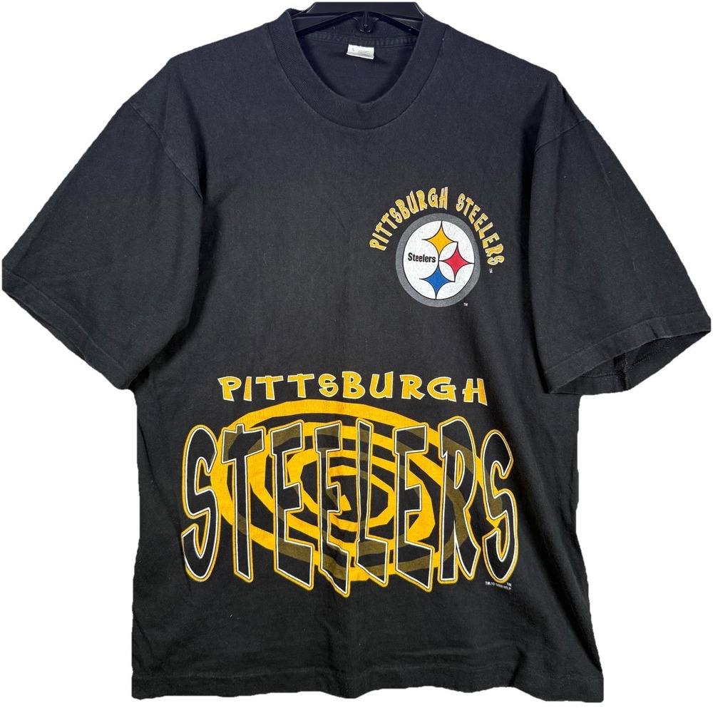 Vintage Pittsburgh Steelers Shirt Mens‎ Large Black Single Stitch NFL Graphic